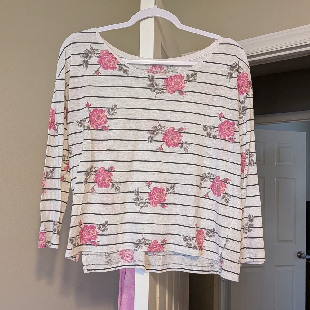 American Eagle Outfitters Pink Floral Striped Long Sleeve Top